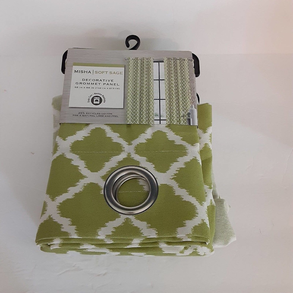 Misha Soft Sage Grommet Top Curtains New Modern X2